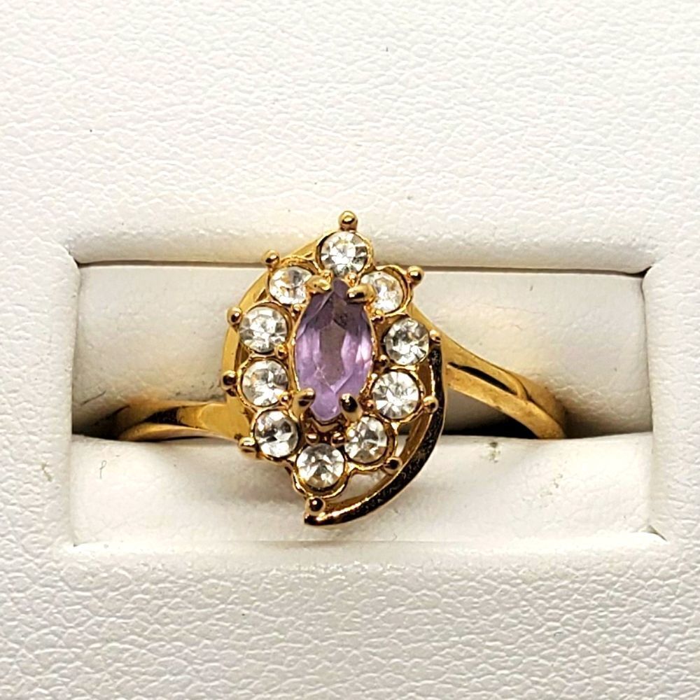 14 Karat Gold Electroplated Purple & Clear Stone Ring